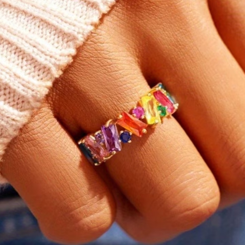 NEW Multicolor Gemstone Crystal Moissanite Gold Ring - SIZE 7